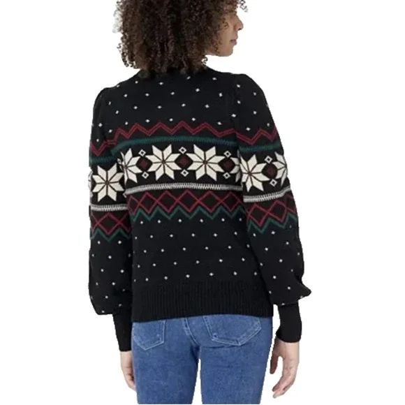 Ralph Lauren Fair Isle Puff Sleeve Sweater Wintry Snowflake Wool Mix Size Small - Picture 6 of 16